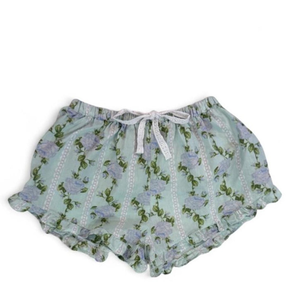 Oak Lane Blue Floral Cotton Pajama Shorts Ruffle Hem Cottagecore XS/S